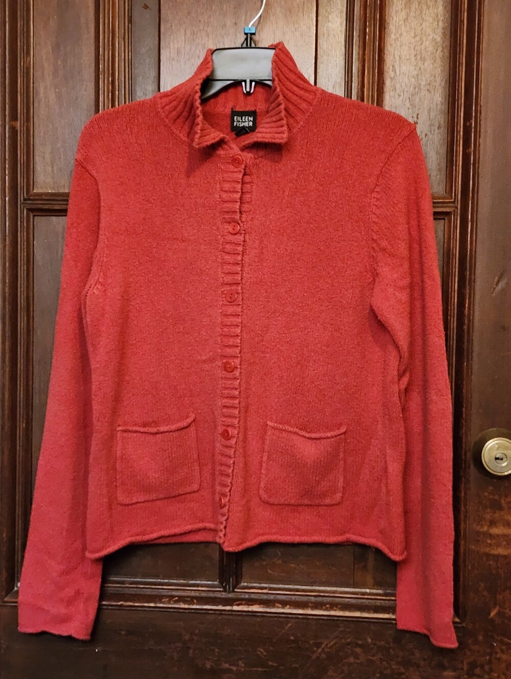 NWOT-VTG Eileen Fisher Red Cotton Knit Cardigan Sweater Jacket Made in HK Size M